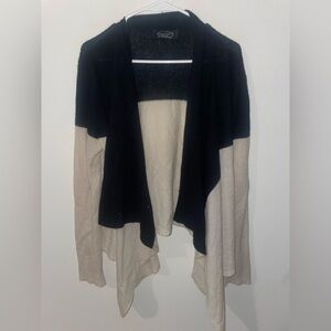 Magaschoni 100% cashmere black and cream long cover up shawl for winter layering